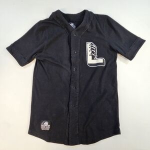 Lurking Class Mens Large Black Grunge Streetwear Baseball Button Up Skull Small